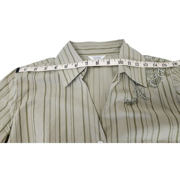 Christopher & Banks Green striped embroidered Buttoned Up Blouse W Size Small - Picture 3 of 10